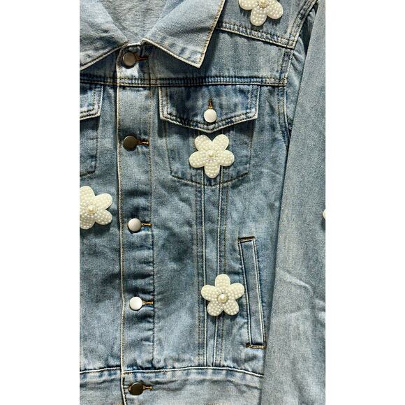 POL Women Pearl Flower Embellished Denim Jacket - Picture 5 of 8